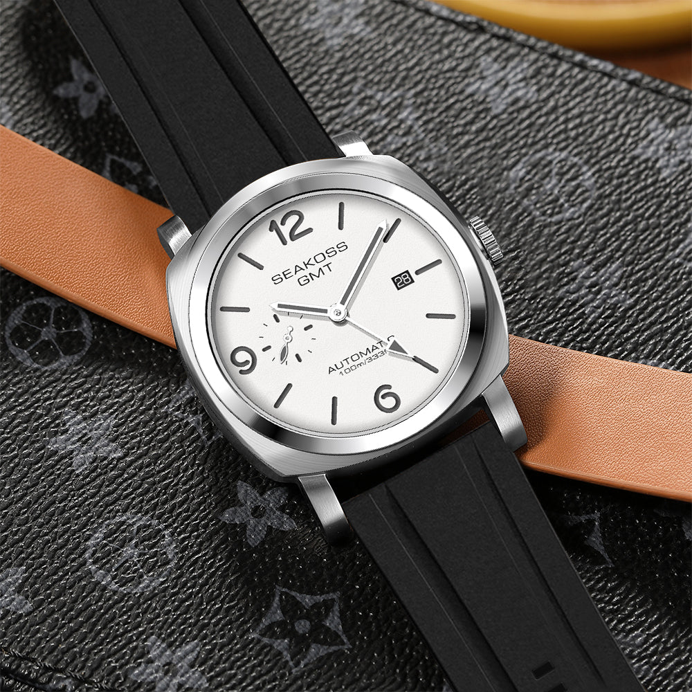 SEAKOSS GMT Men Automatic Watch - Seagull ST2557 Movement, Sapphire Crystal, 316L Stainless Steel Luminous Mechanical Wristwatch for Men