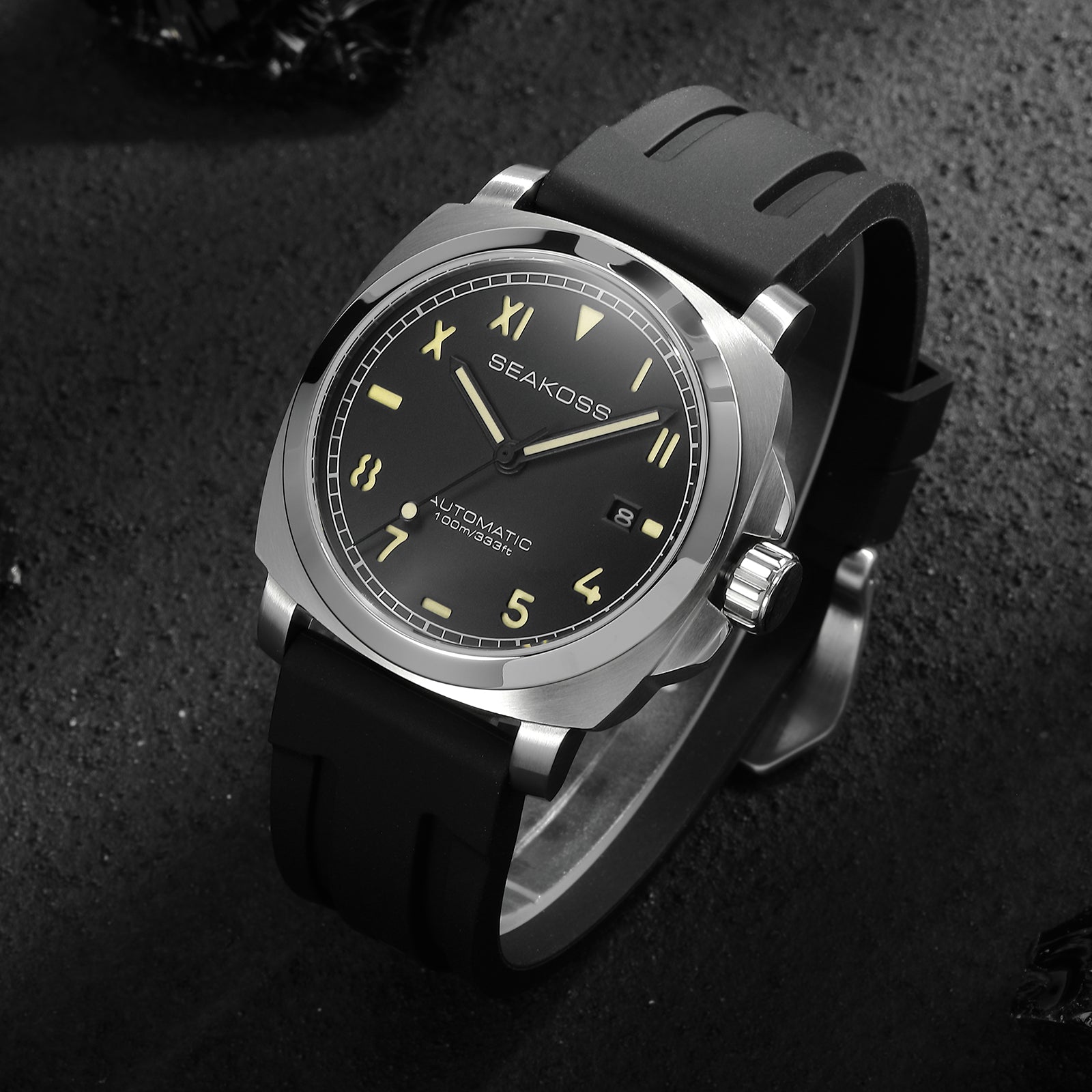 SEAKOSS 40mm Men's Automatic Watch – Seagull ST1612 Self-Winding Mechanical Movement, Sapphire Crystal, 10ATM Waterproof, Luminous Date Watch
