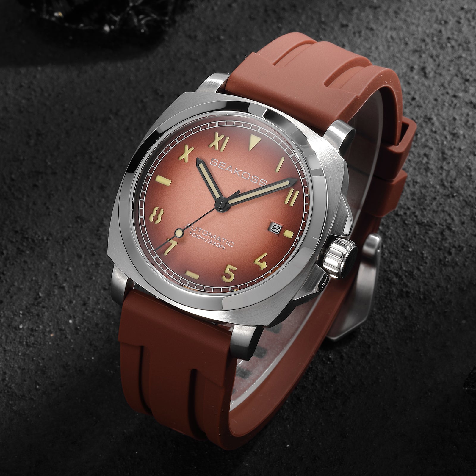 SEAKOSS 40mm Men's Automatic Watch – Seagull ST1612 Self-Winding Mechanical Movement, Sapphire Crystal, 10ATM Waterproof, Luminous Date Watch