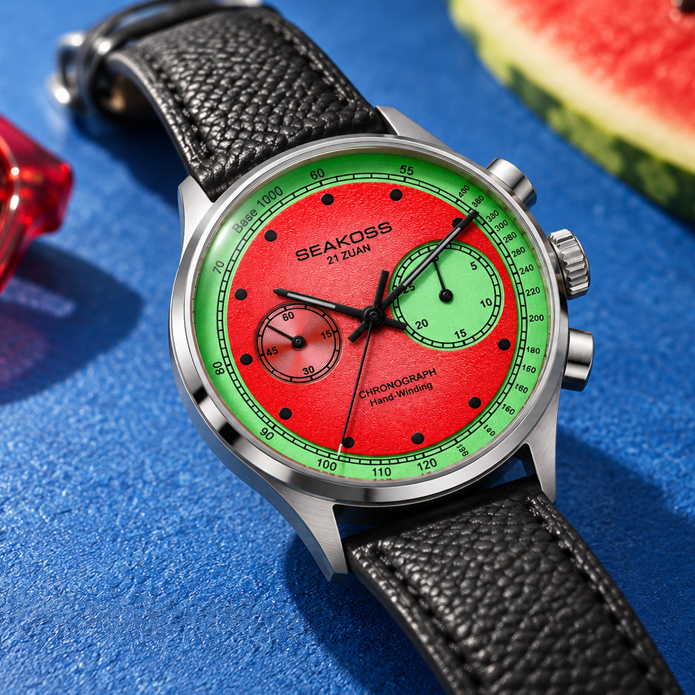 SEAKOSS Watermelon Dial 1963 Chronograph Mechanical Watch Sapphire 40mm
