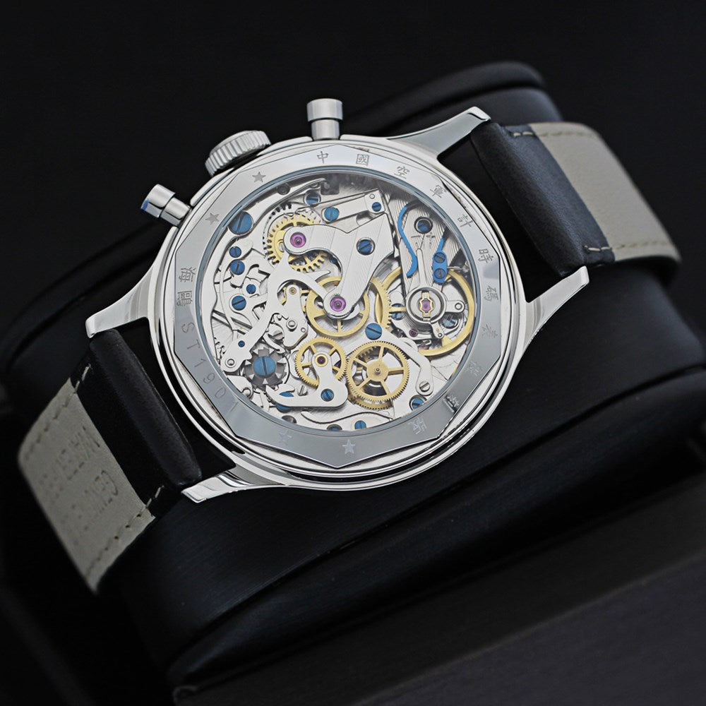 SEAKOSS 38mm Men 1963 Chronograph Watches Seagull ST1901 Movement Sapphire Mechanical Wristwatches Blue Color
