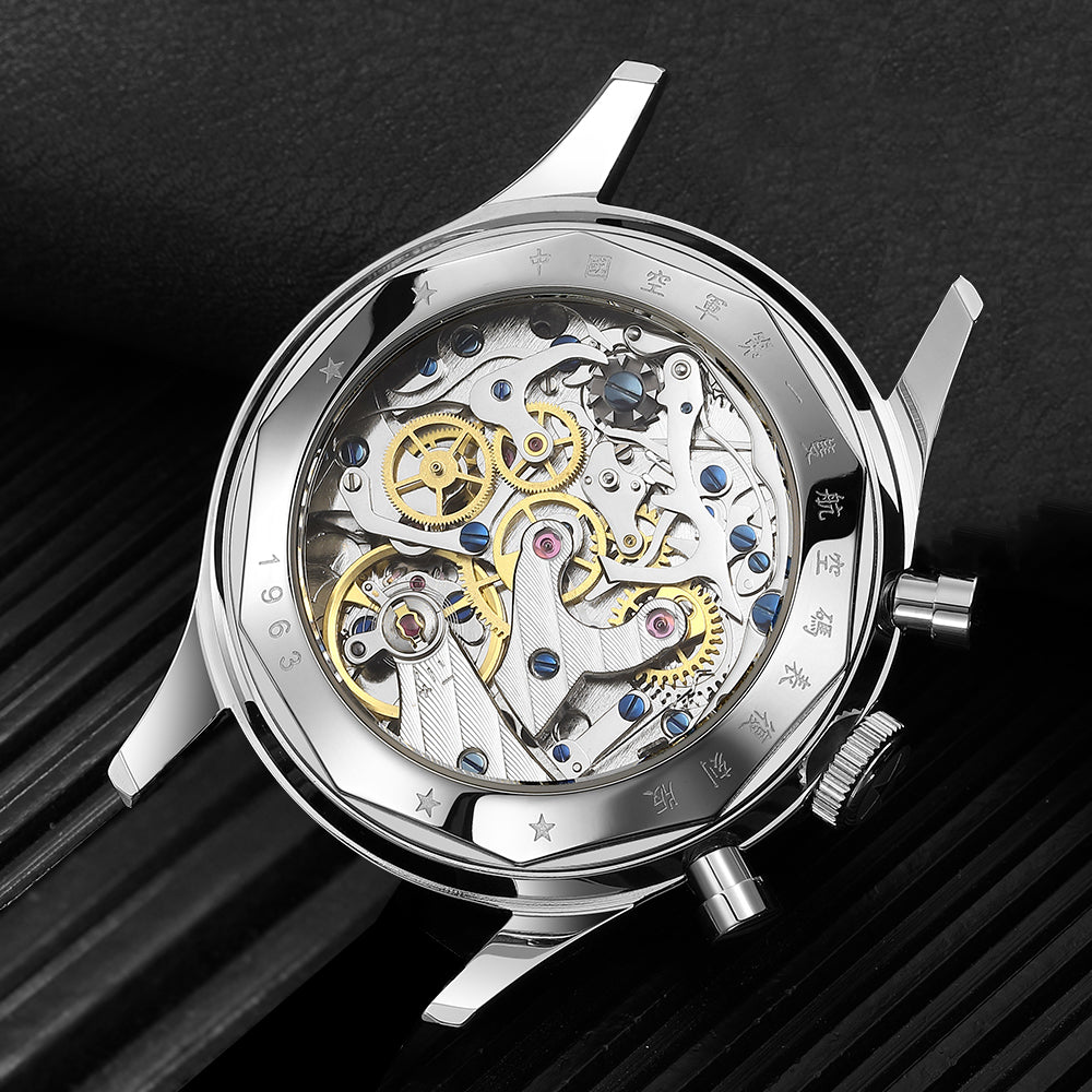 Seagull 1963 40mm Panda Chronograph Men Black FKM Silicone Strap Sapphire Luminous Mechanical Wrist Watches