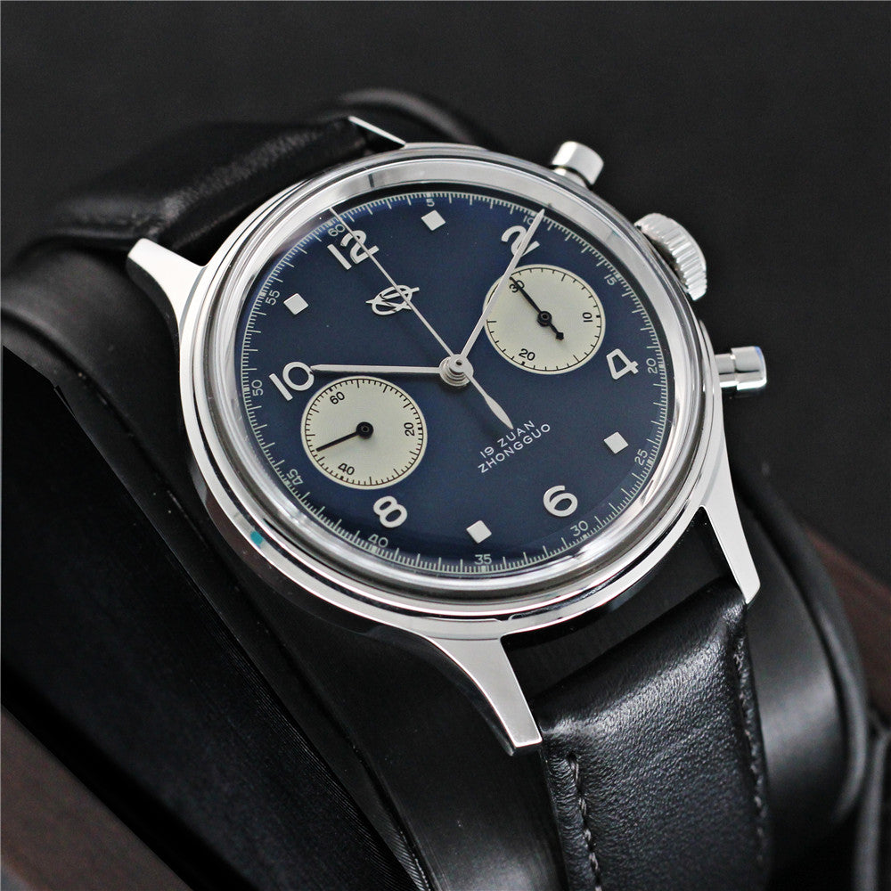 SEAKOSS 38mm Men 1963 Chronograph Watches Seagull ST1901 Movement Sapphire Mechanical Wristwatches Blue Color