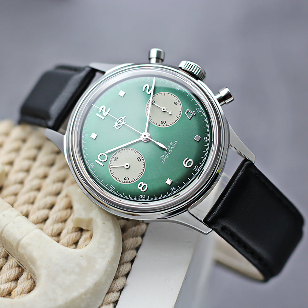 SEAKOSS 38mm Men 1963 Chronograph Watches Seagull ST1901 Movement Sapphire Mechanical Wristwatches Green Color