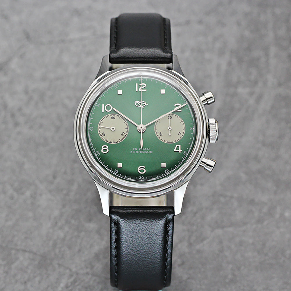 SEAKOSS 38mm Men 1963 Chronograph Watches Seagull ST1901 Movement Sapphire Mechanical Wristwatches Green Color