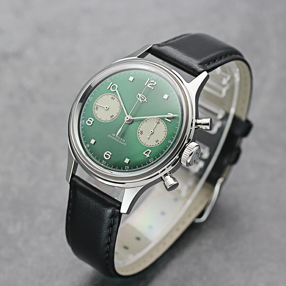 SEAKOSS 38mm Men 1963 Chronograph Watches Seagull ST1901 Movement Sapphire Mechanical Wristwatches Green Color