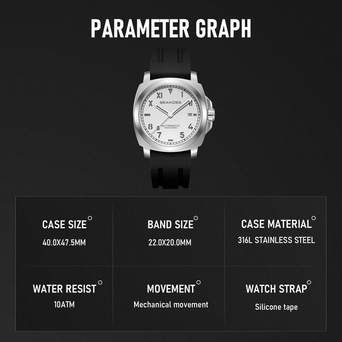 SEAKOSS Luxury Automatic Watch for Men – 40mm Seagull ST1612 Mechanical Movement, Sapphire Crystal, 10ATM Waterproof Sports Watch