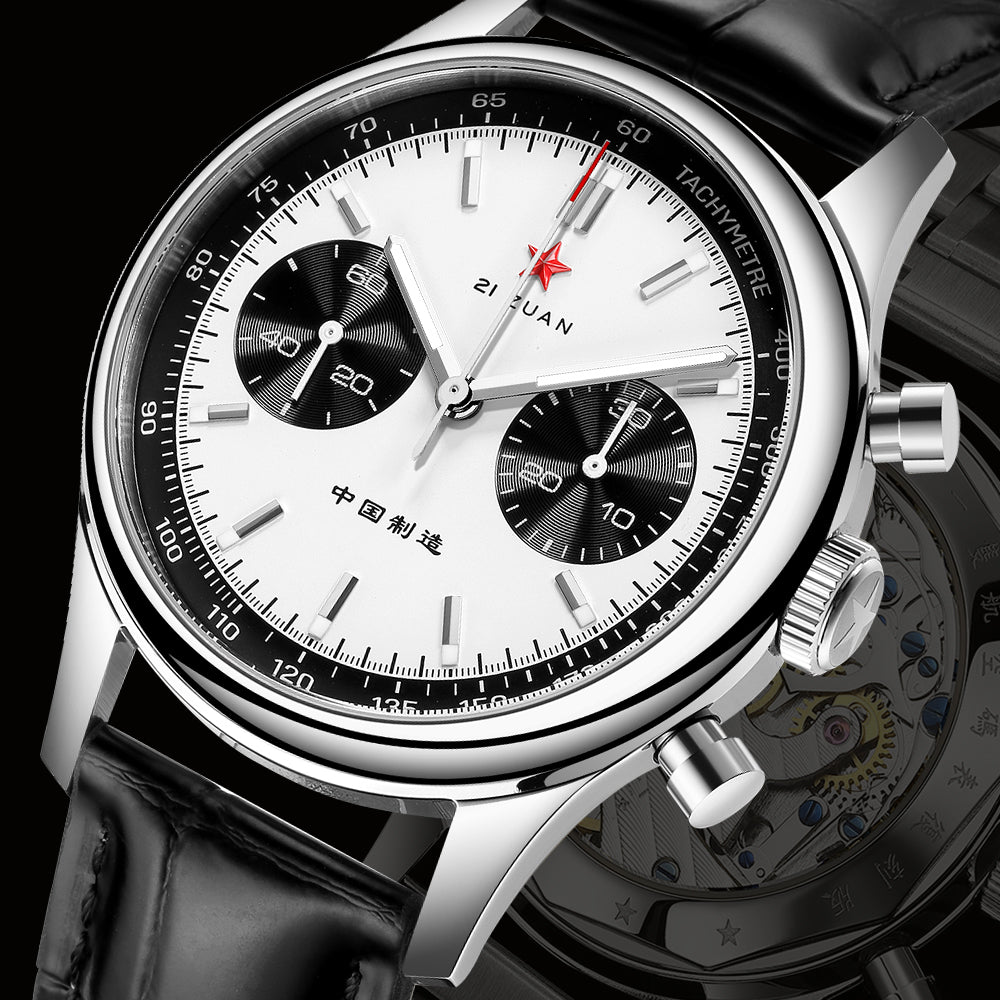 SEAKOSS Men 40mm Panda 1963 Chronograph Watch Luminous Sapphire Seagull ST1901 Movement Mechanical Watches