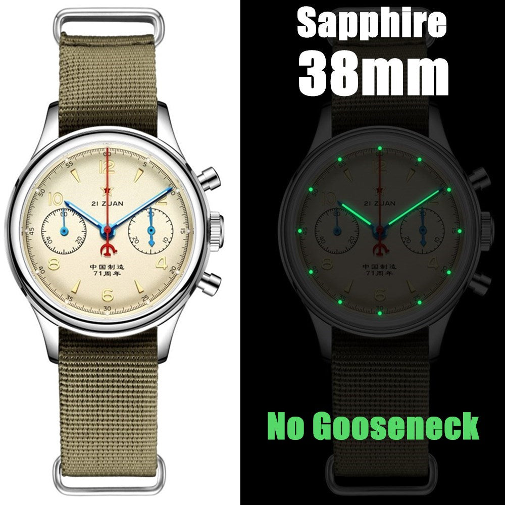 SEAKOSS 1963 Chronograph ST1901 Movement 38 40mm Pilots Hand  Lume Winding Men's Mechanical Watches Sapphire 30M Waterproof