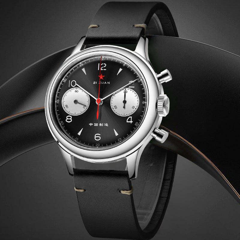 SEAKOSS 38mm Men 1963 Chronograph Watches Seagull ST1901 Movement Sapphire  Mechanical Wristwatches Black Color