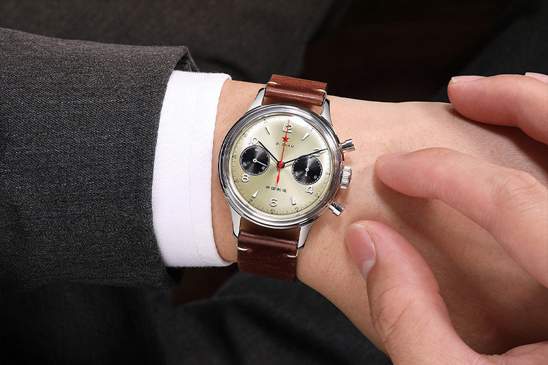 SEAKOSS 38mm Men 1963 Chronograph Watches Seagull ST1901 Movement Sapphire  Mechanical Wristwatches Yellow  Color