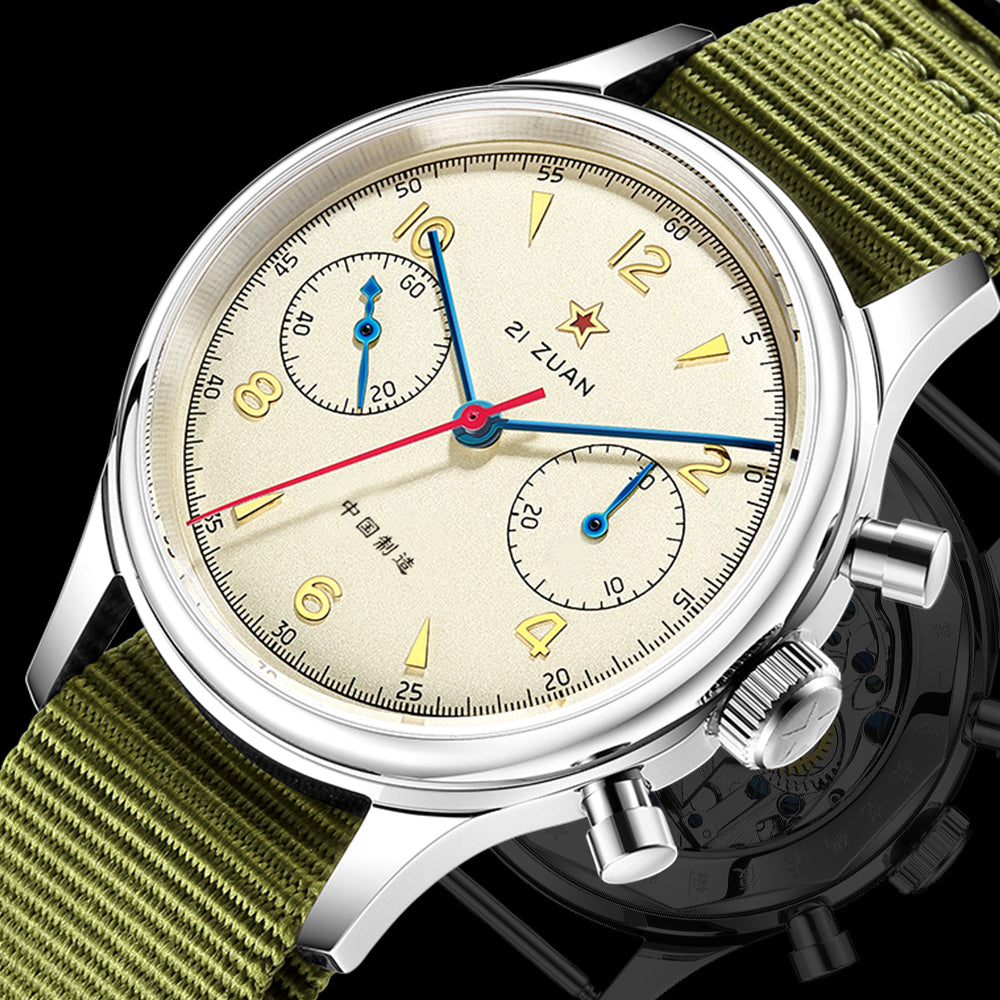 SEAKOSS Classic 1963 Pilot Watch Men ST1901 Chronograph Hand Winding Mechanical Wristwatch Sapphire Glass Waterproof