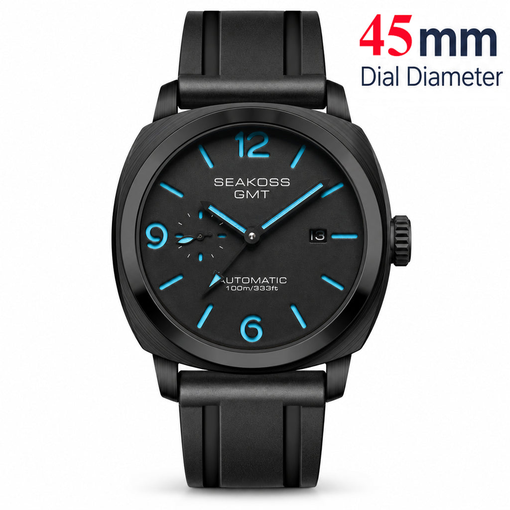 SEAKOSS GMT Automatic Watch for Men, Self Winding Mechanical Wrist Watch with Seagull ST2557 Movement, Sapphire Crystal, 10ATM Waterproof, Luminous Hands, Stainless Steel Date Watch