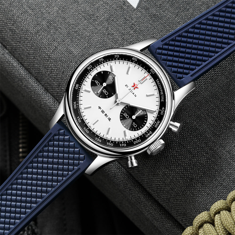 Seagull 1963 40mm Panda Chronograph Men Blue FKM Silicone Strap Sapphire Luminous Mechanical Wrist Watches（副本）
