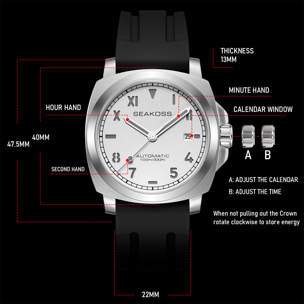 SEAKOSS Luxury Automatic Watch for Men – 40mm Seagull ST1612 Mechanical Movement, Sapphire Crystal, 10ATM Waterproof Sports Watch
