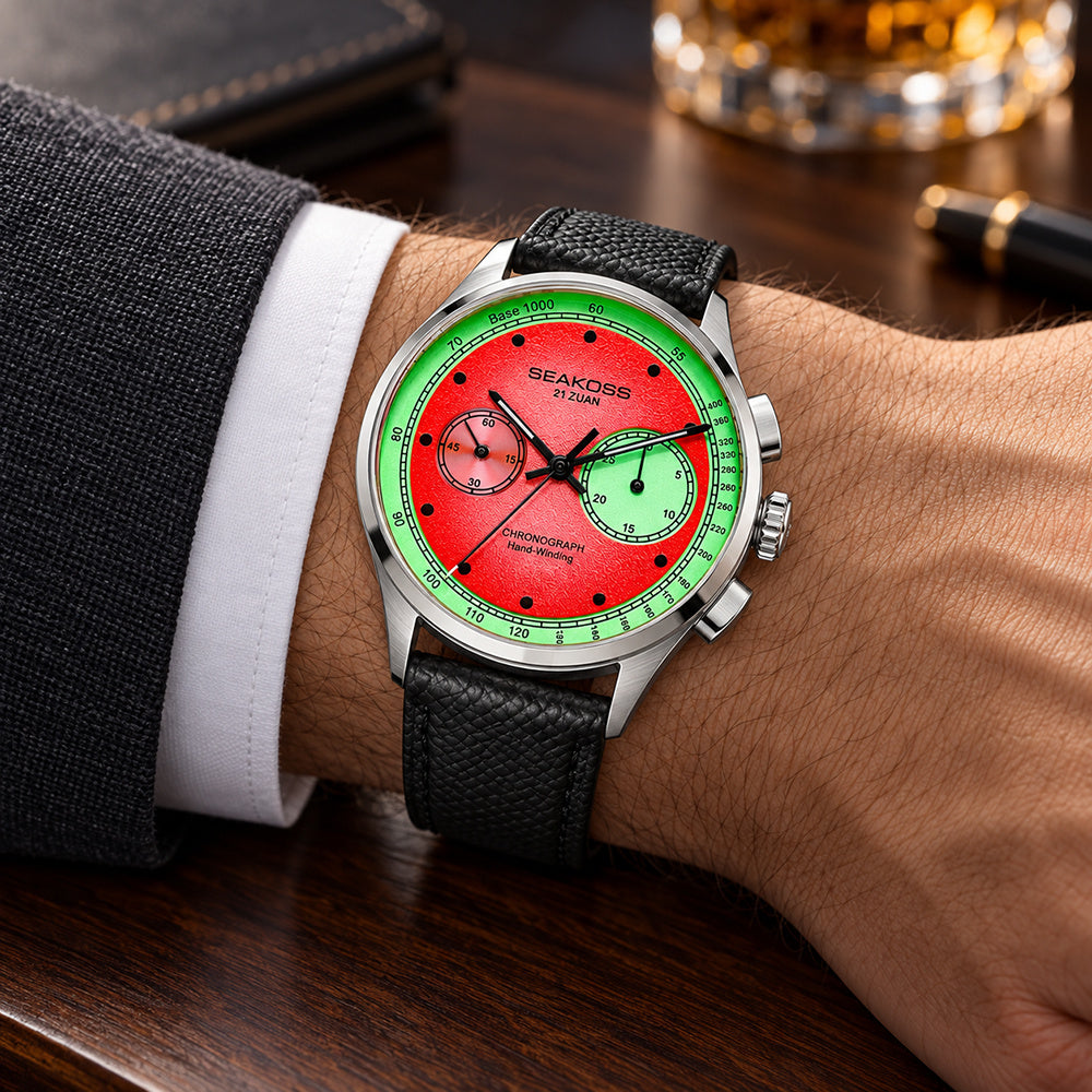 SEAKOSS Watermelon Dial 1963 Chronograph Mechanical Watch Sapphire 40mm
