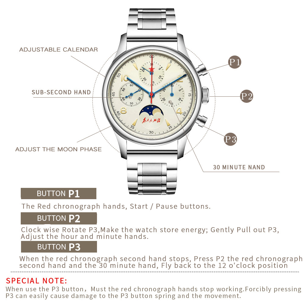 SEAKOSS Seagull 1963 40mm Moon Phase Chronograph Sapphire Glass Men Pilot Seagull ST1908 Movement Mechanical Watches