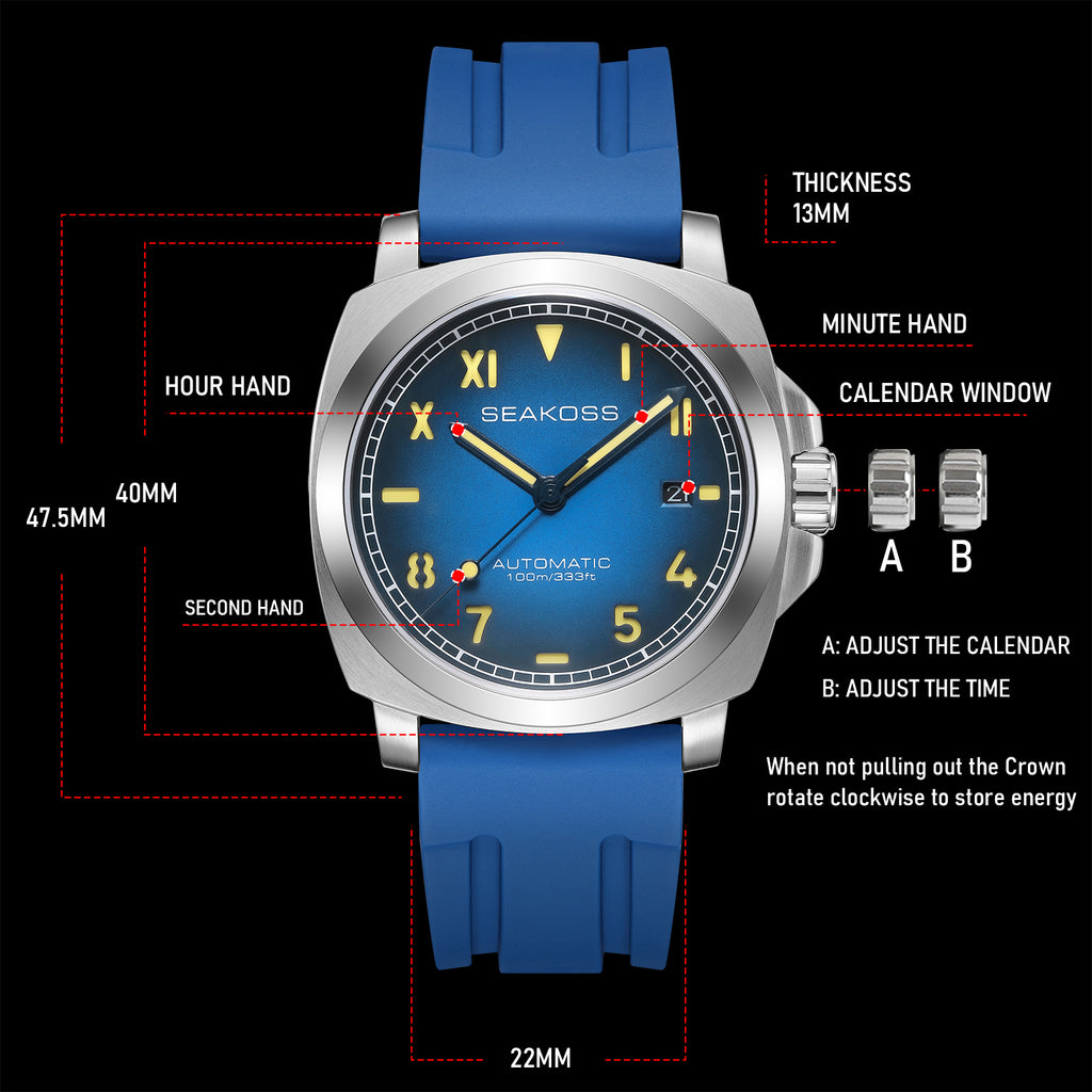 SEAKOSS 40mm Automatic Mechanical Watch for Men – Seagull ST1612 Movement Sapphire Crystal 10ATM Waterproof Luminous Date Display