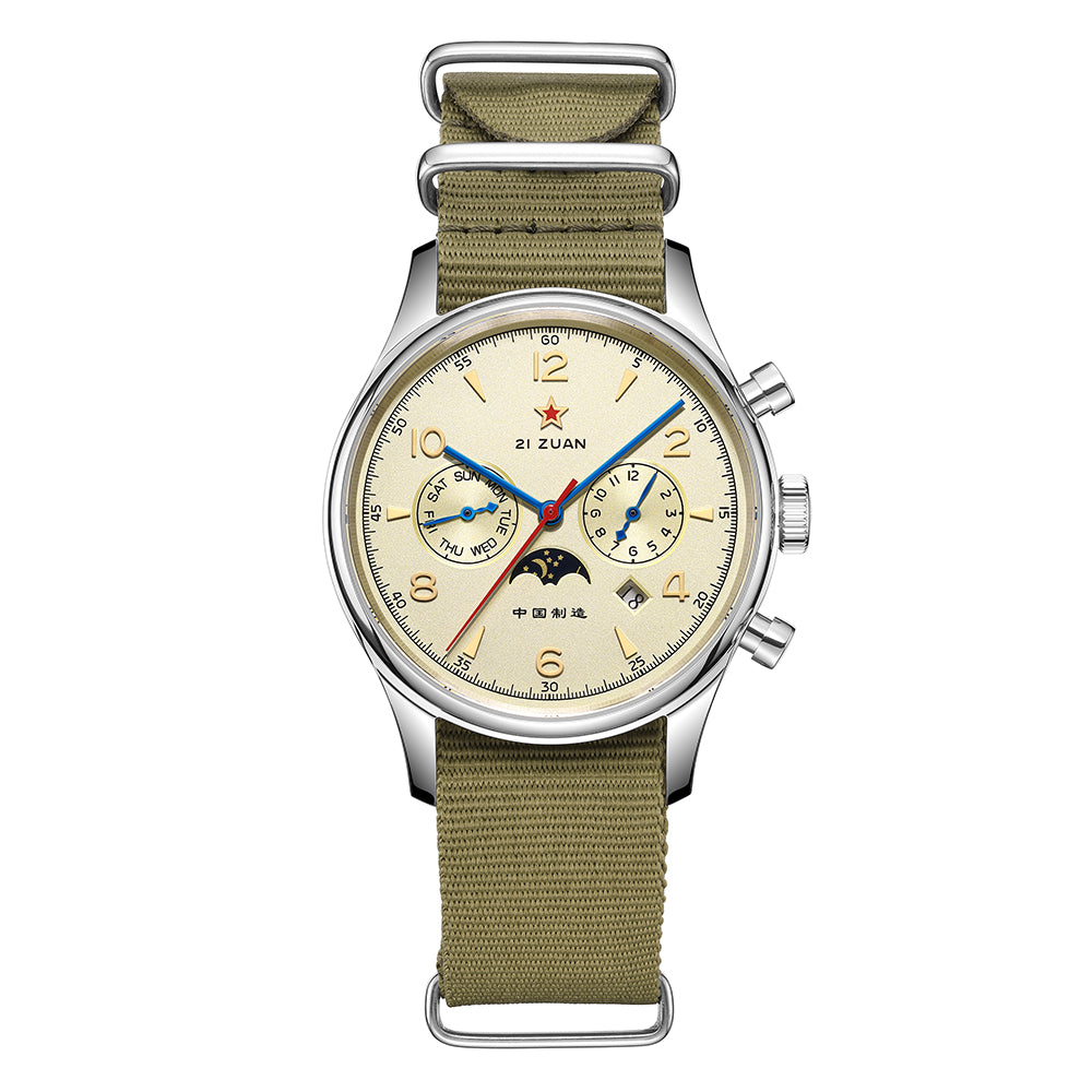 SEAKOSS Men's Classic Automatic Mechanical Wristwatch Seagull ST1654 Movement 24H-Hour Display Air Force Pilot Calendar Mens Watches