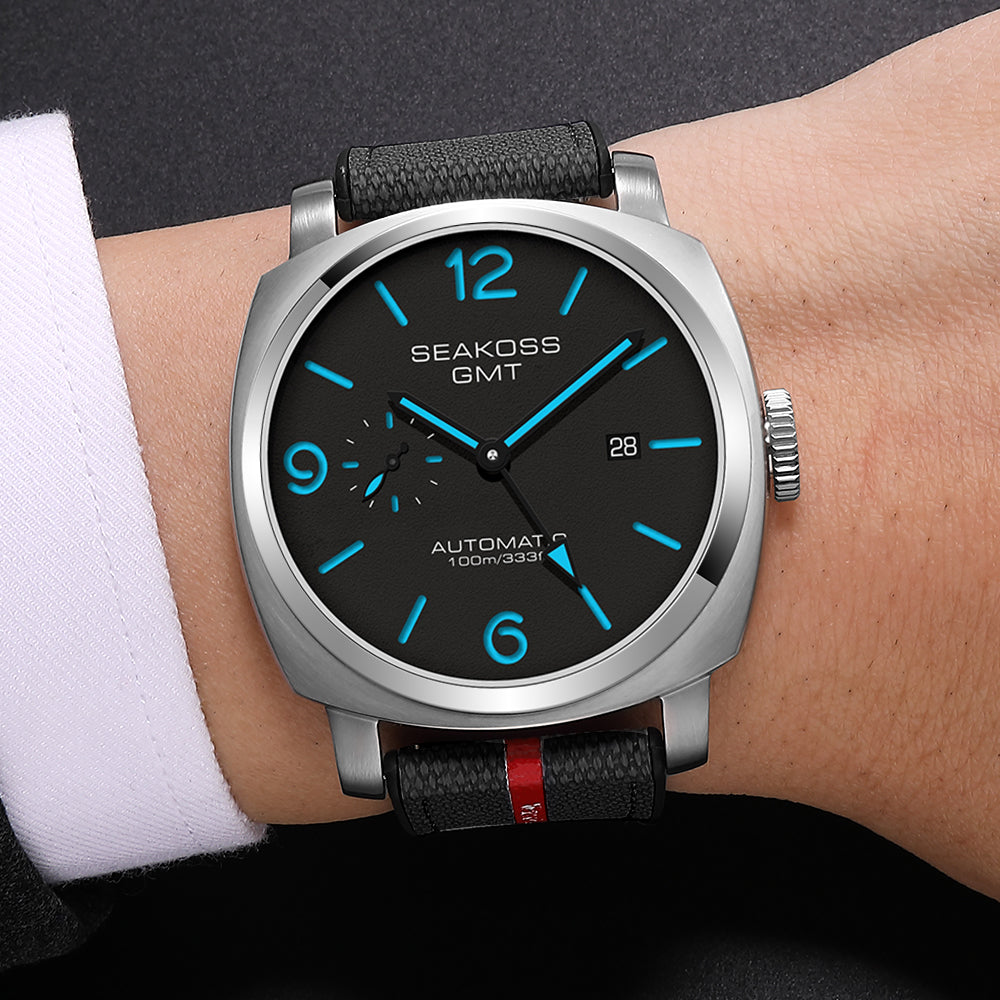 SEAKOSS GMT Automatic Watch for Men | 45mm Mechanical Watch with Seagull ST2557 Movement, Sapphire Crystal, 10ATM Waterproof, Stainless Steel