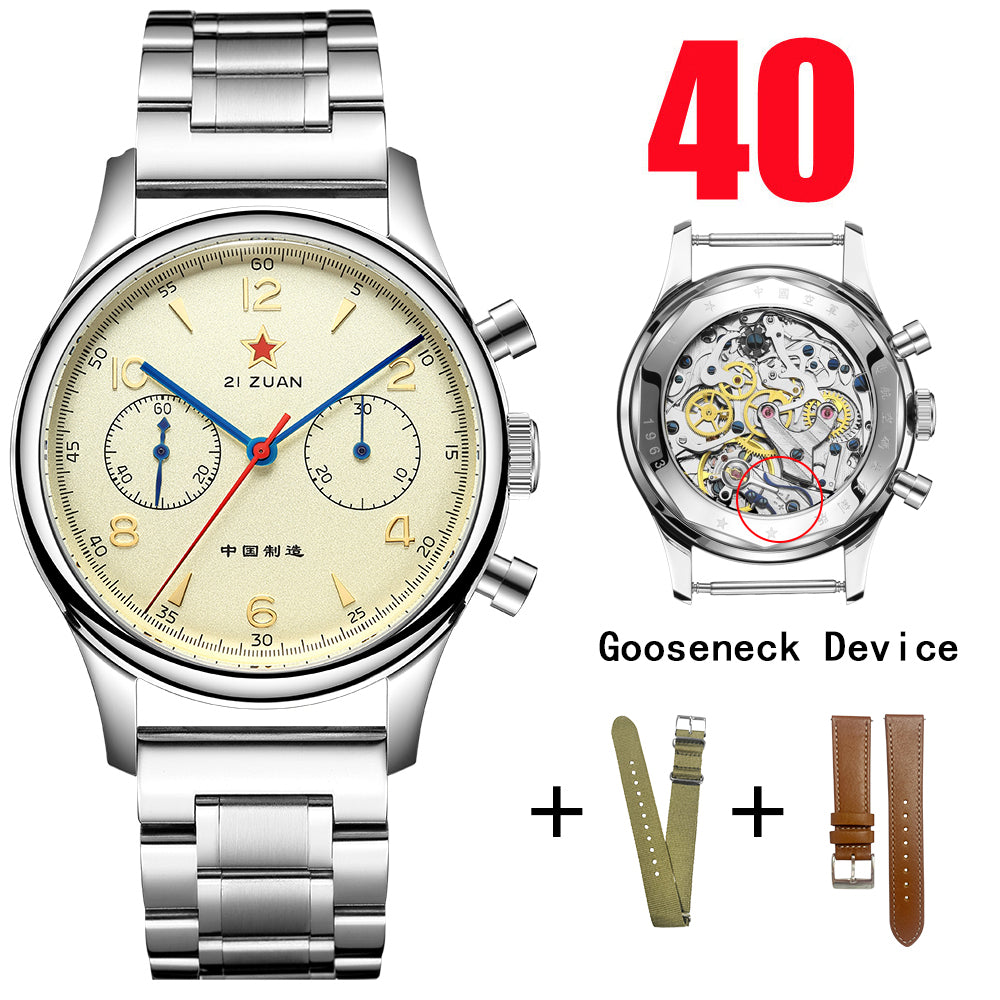 SEAKOSS Seagull 1963 Gooseneck 40mm Chronograph Sapphire Glass Men Pilot Seagull ST1901 Movement Mechanical Watches