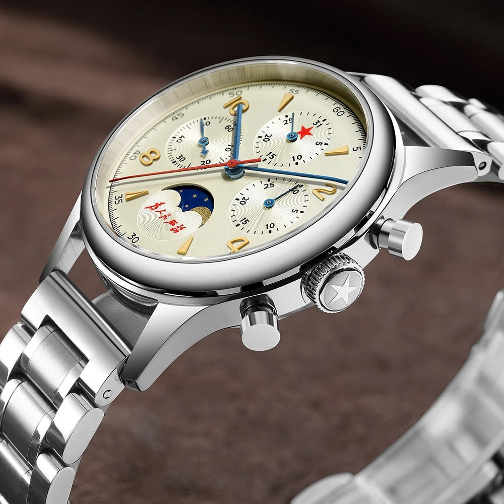 SEAKOSS Seagull 1963 40mm Moon Phase Chronograph Sapphire Glass Men Pilot Seagull ST1908 Movement Mechanical Watches