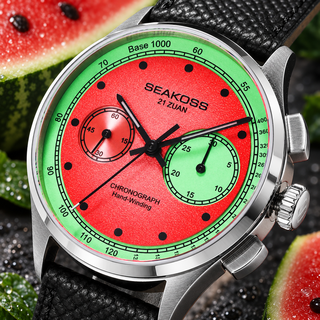 SEAKOSS Watermelon Dial 1963 Chronograph Mechanical Watch Sapphire 40mm