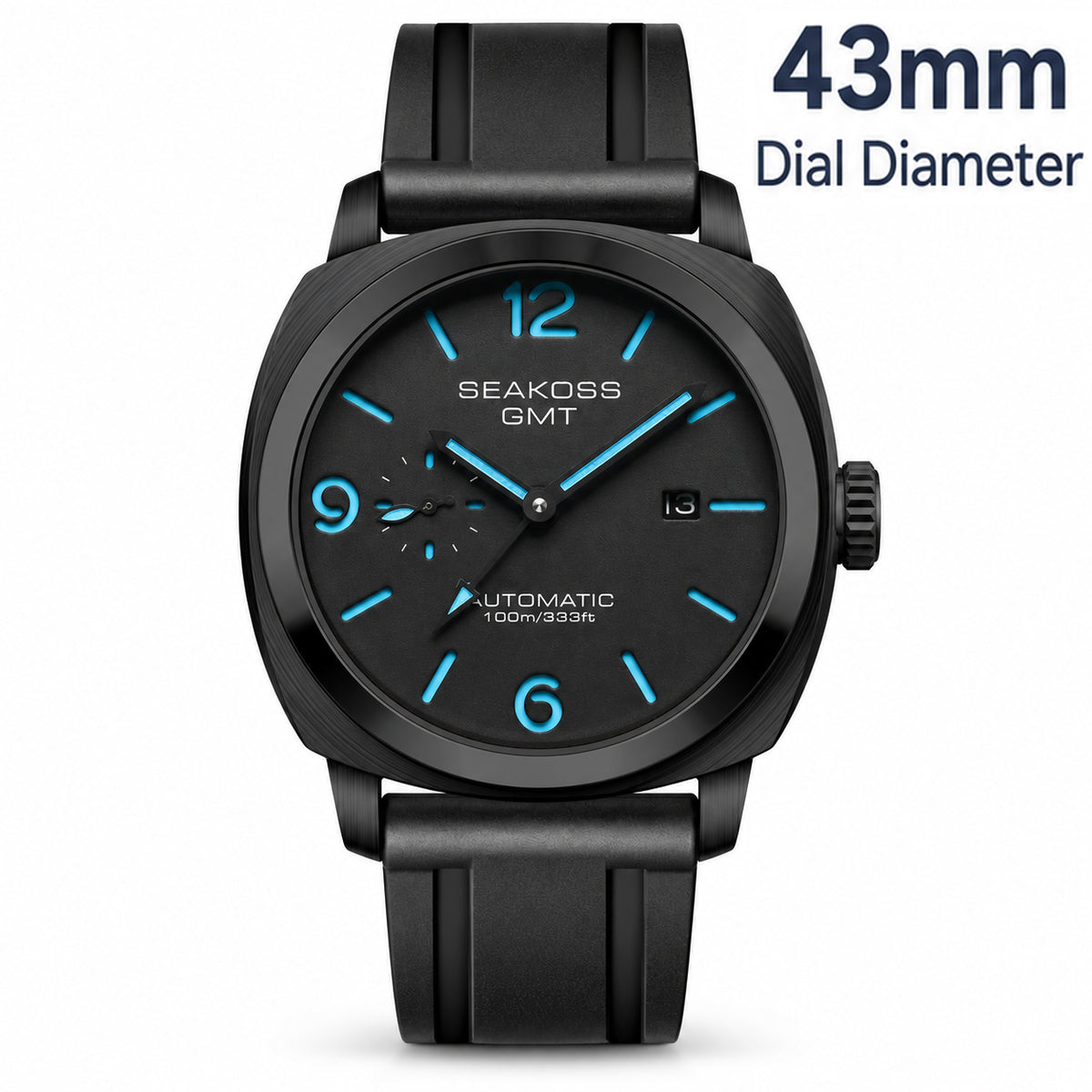 SEAKOSS GMT Automatic Watch for Men, Self Winding Mechanical Wrist Watch with Seagull ST2557 Movement, Sapphire Crystal, 10ATM Waterproof, Luminous Hands, Stainless Steel Date Watch