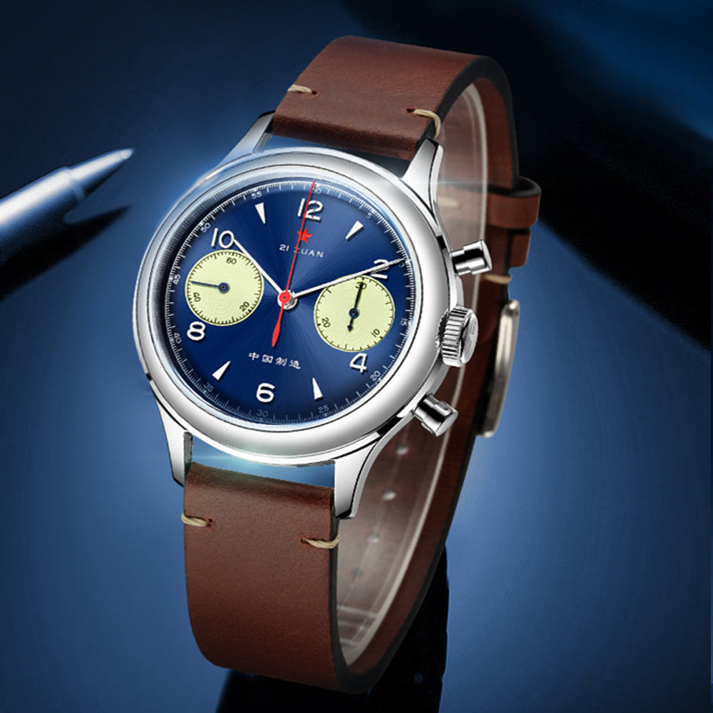 SEAKOSS 38mm Men 1963 Chronograph Watches Seagull ST1901 Movement Sapphire  Mechanical Wristwatches Deep BlueColor