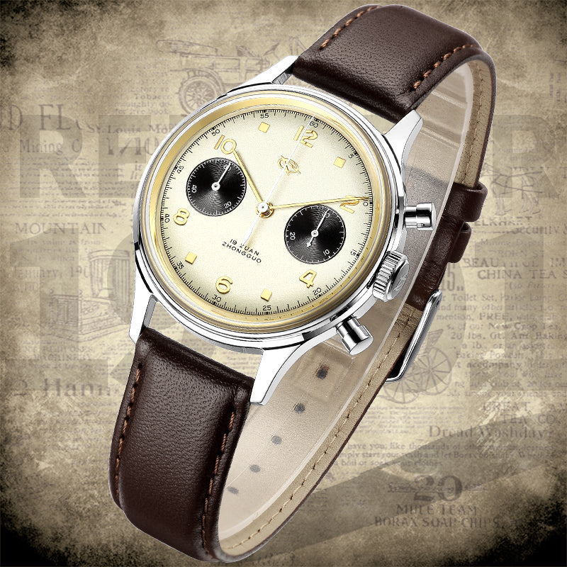 SEAKOSS 38mm Men 1963 Chronograph Watches Seagull ST1901 Movement Sapphire Mechanical Wristwatches Yellow Color