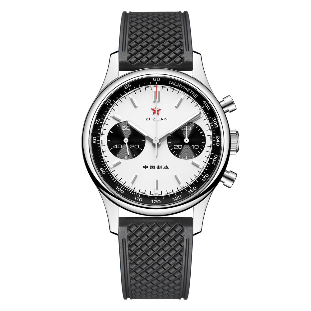 Seagull 1963 40mm Panda Chronograph Men Black FKM Silicone Strap Sapphire Luminous Mechanical Wrist Watches