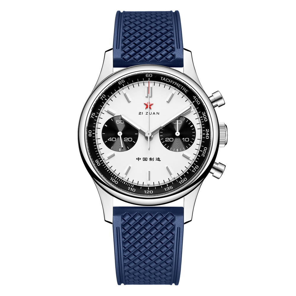 Seagull 1963 40mm Panda Chronograph Men Blue FKM Silicone Strap Sapphire Luminous Mechanical Wrist Watches（副本）