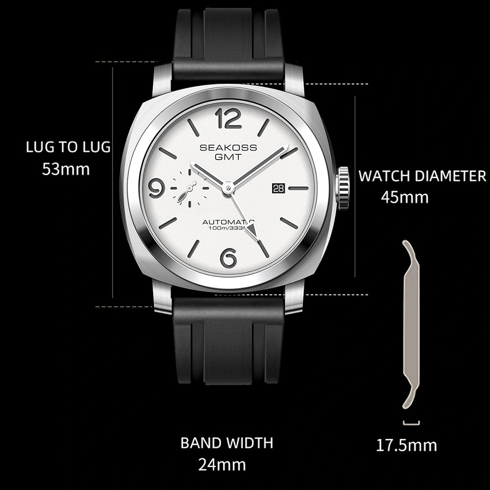SEAKOSS GMT Men Automatic Watch - Seagull ST2557 Movement, Sapphire Crystal, 316L Stainless Steel Luminous Mechanical Wristwatch for Men