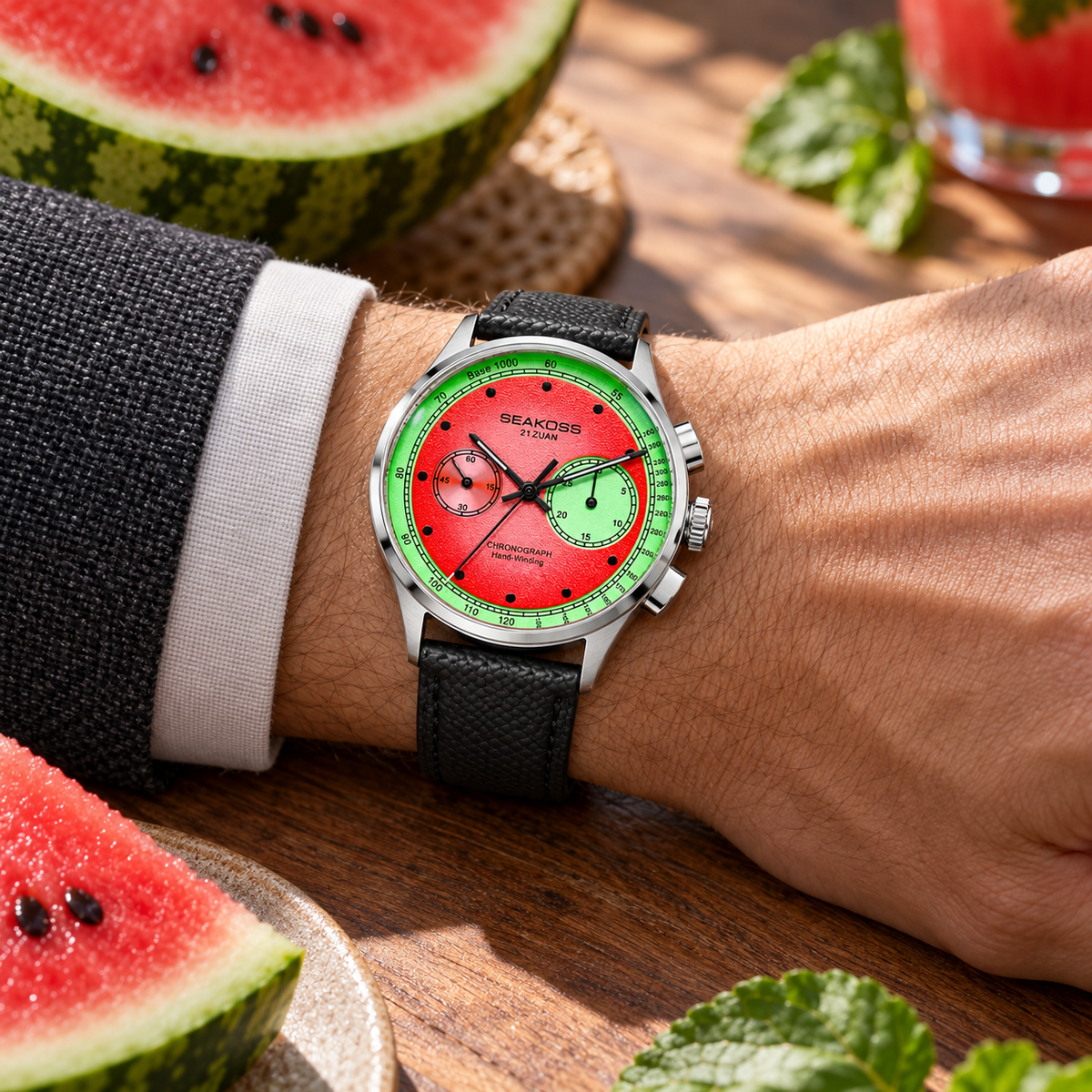 SEAKOSS Watermelon Dial 1963 Chronograph Mechanical Watch Sapphire 40mm