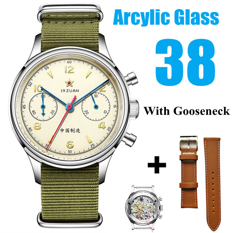 SEAKOSS 38mm Men's 1963 Chronograph Mechanical Watch Pilot with Seagull Movement ST1901 Air Force Aviation Sapphire Goose 38mm