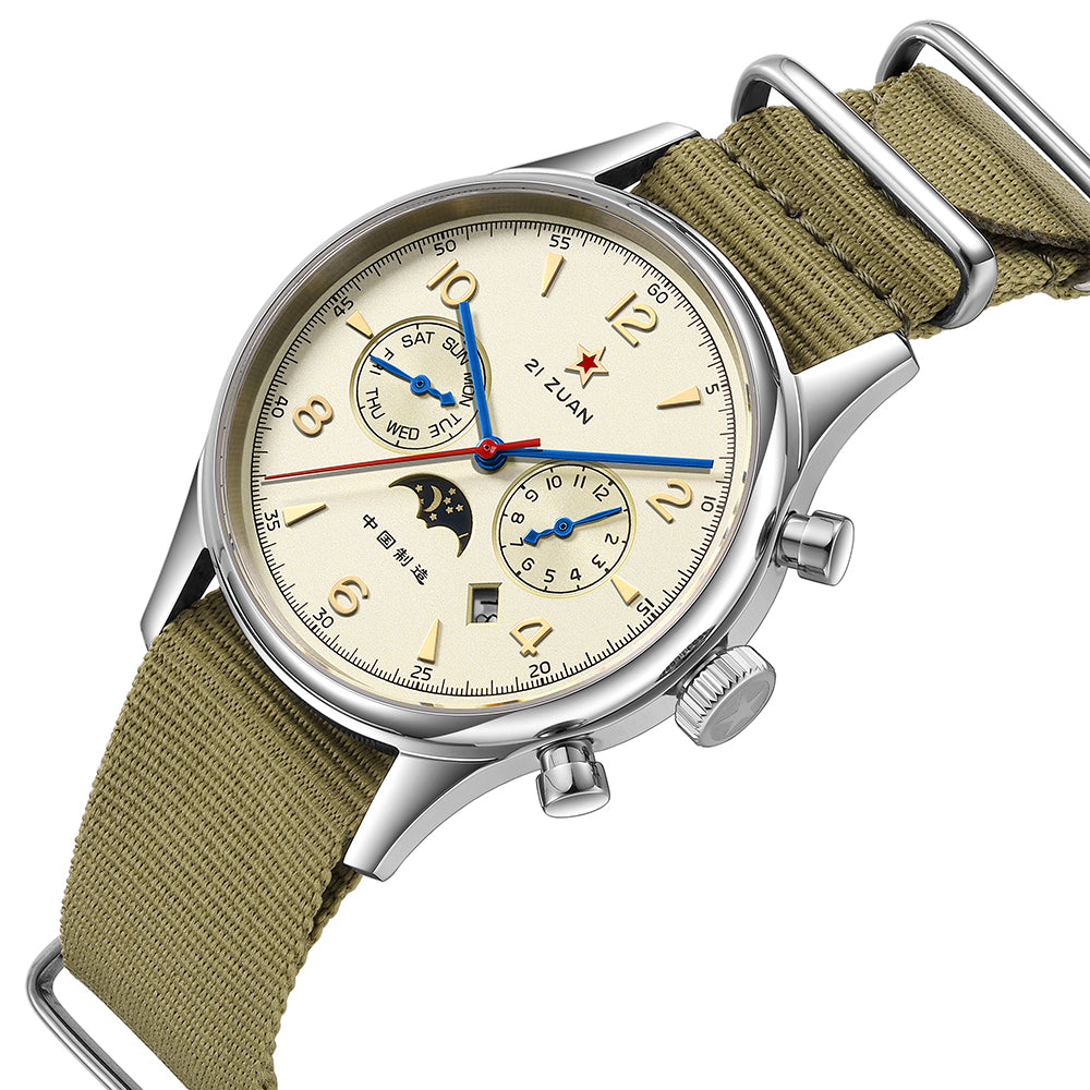 SEAKOSS Men's Classic Automatic Mechanical Wristwatch Seagull ST1654 Movement 24H-Hour Display Air Force Pilot Calendar Mens Watches
