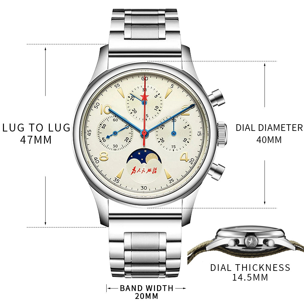 SEAKOSS Seagull 1963 40mm Moon Phase Chronograph Sapphire Glass Men Pilot Seagull ST1908 Movement Mechanical Watches
