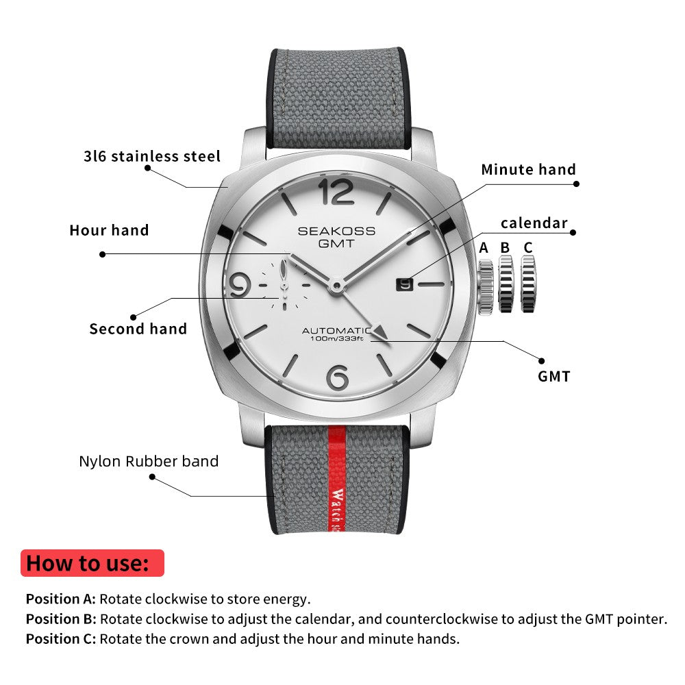 SEAKOSS GMT Automatic Watch for Men 45mm, Self Winding Mechanical Wrist Watch with Seagull ST2557 Movement, Sapphire Crystal, 10ATM Waterproof, Luminous Hands, Stainless Steel Date Watch（副本）（副本）