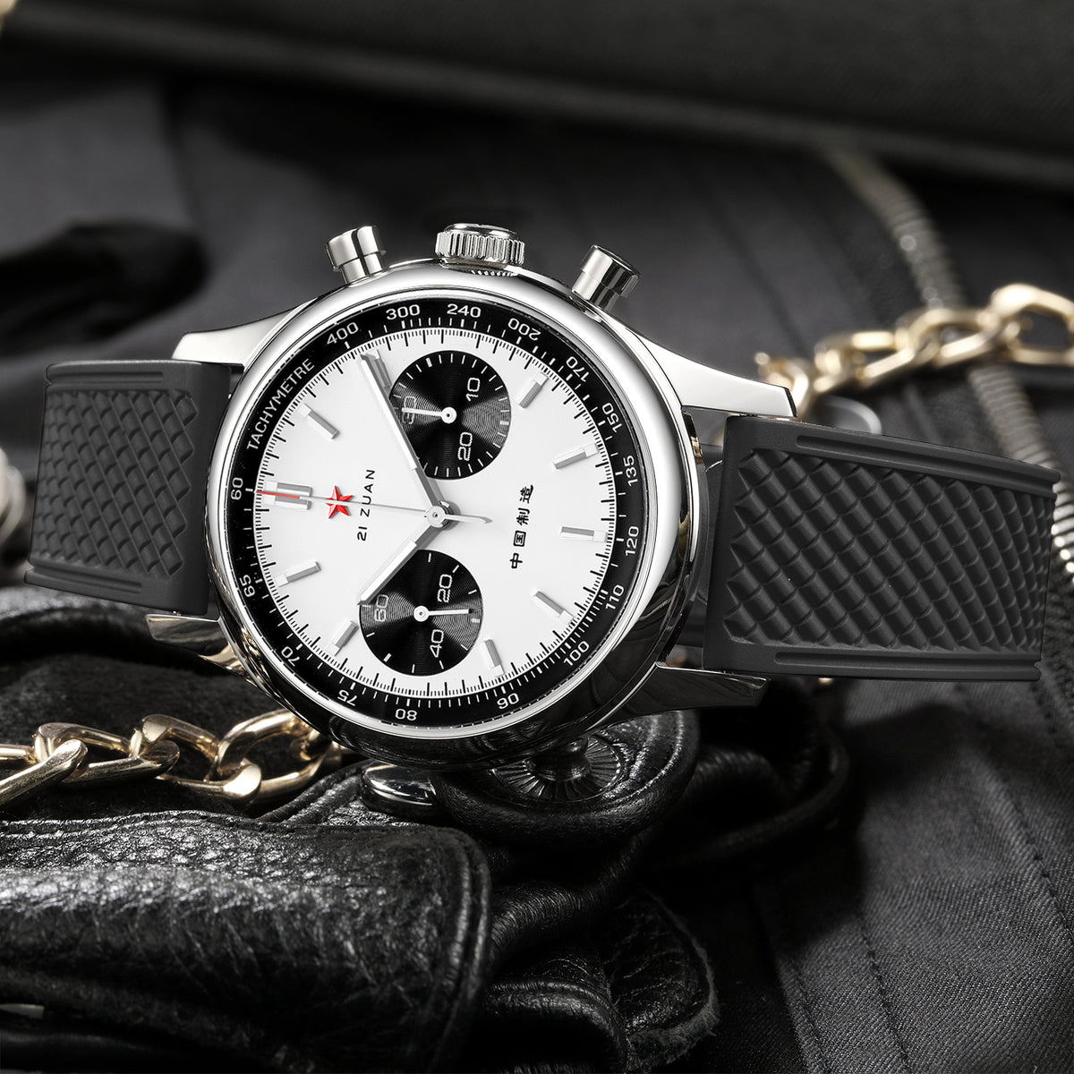 Seagull 1963 40mm Panda Chronograph Men Black FKM Silicone Strap Sapphire Luminous Mechanical Wrist Watches