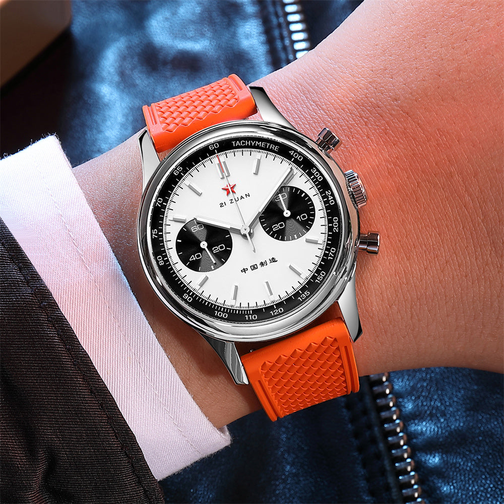 Seagull 1963 40mm Panda Chronograph Watch Men FKM Silicone Strap Sapphire Luminous Mechanical Wrist Watches
