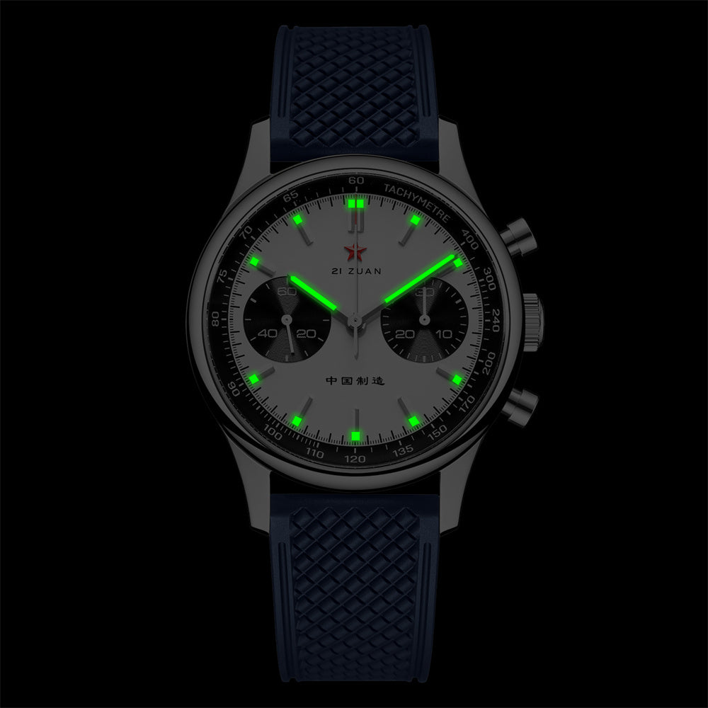 Seagull 1963 40mm Panda Chronograph Men Blue FKM Silicone Strap Sapphire Luminous Mechanical Wrist Watches（副本）