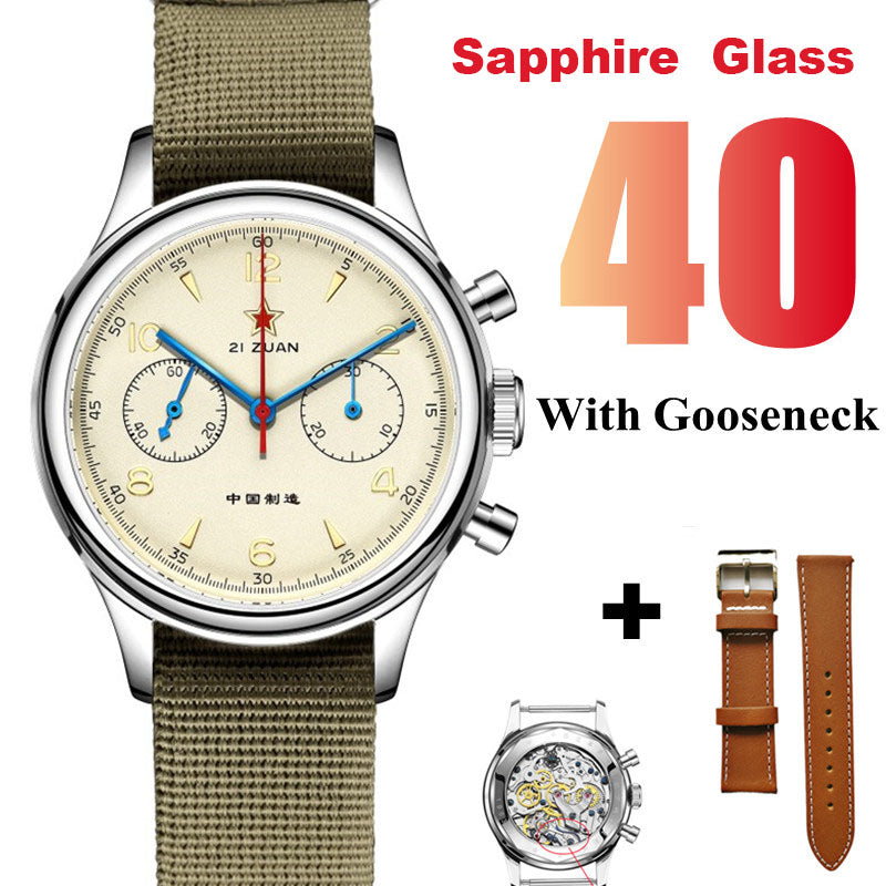 SEAKOSS Classic 1963 Men Chronograph Watch ST1901 Movement Hand Winding Mechanical Pilot Wristwatch Sapphire 30M Waterproof