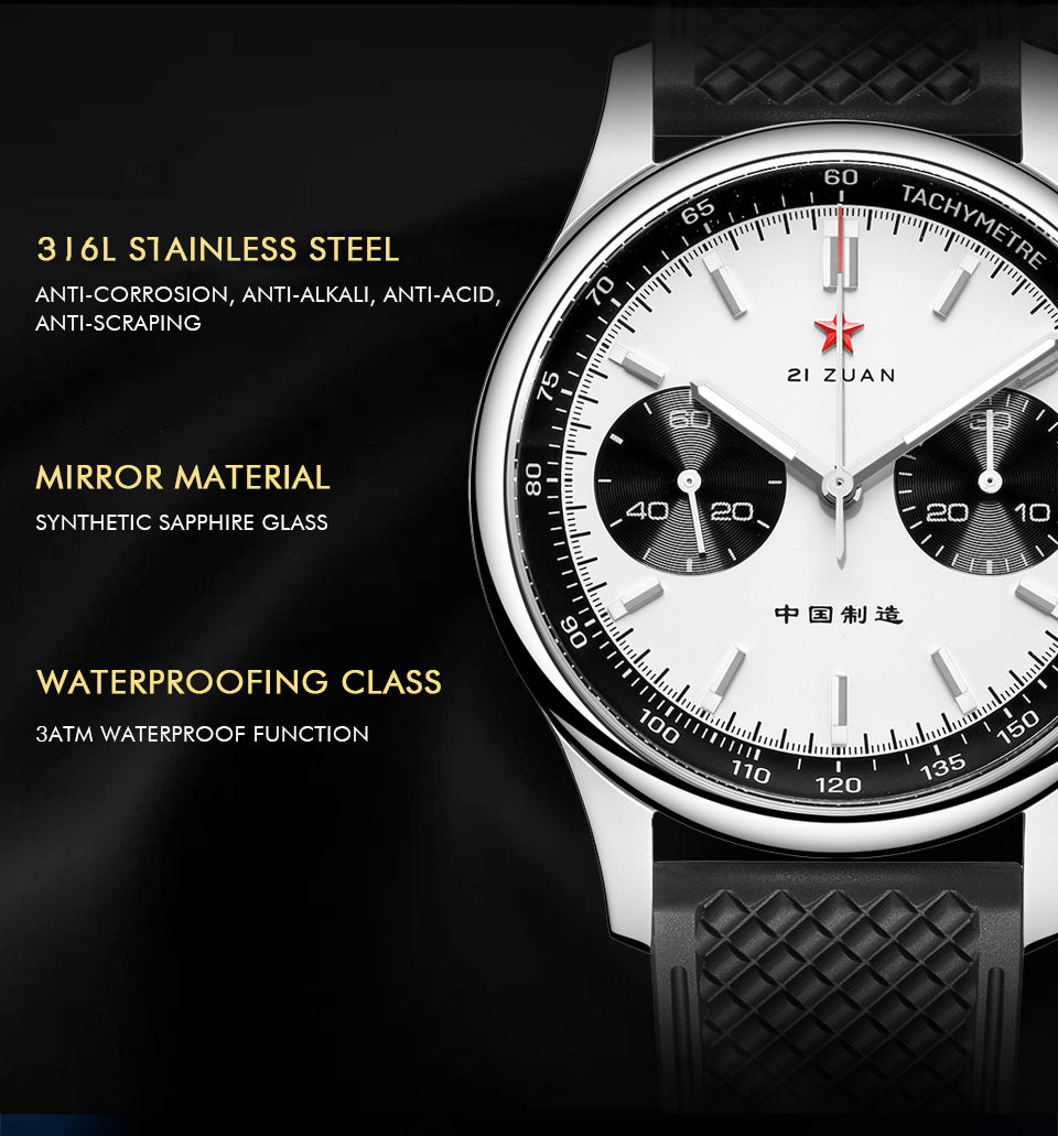 Seagull 1963 40mm Panda Chronograph Men Black FKM Silicone Strap Sapphire Luminous Mechanical Wrist Watches