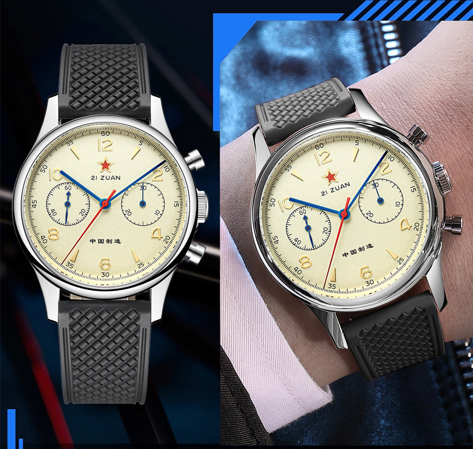 SEAKOSS 38mm 40mm Seagull 1963 Chronograph Men's Watch ST1901 Movement Sapphire Wristwatches FKM Silicone Strap