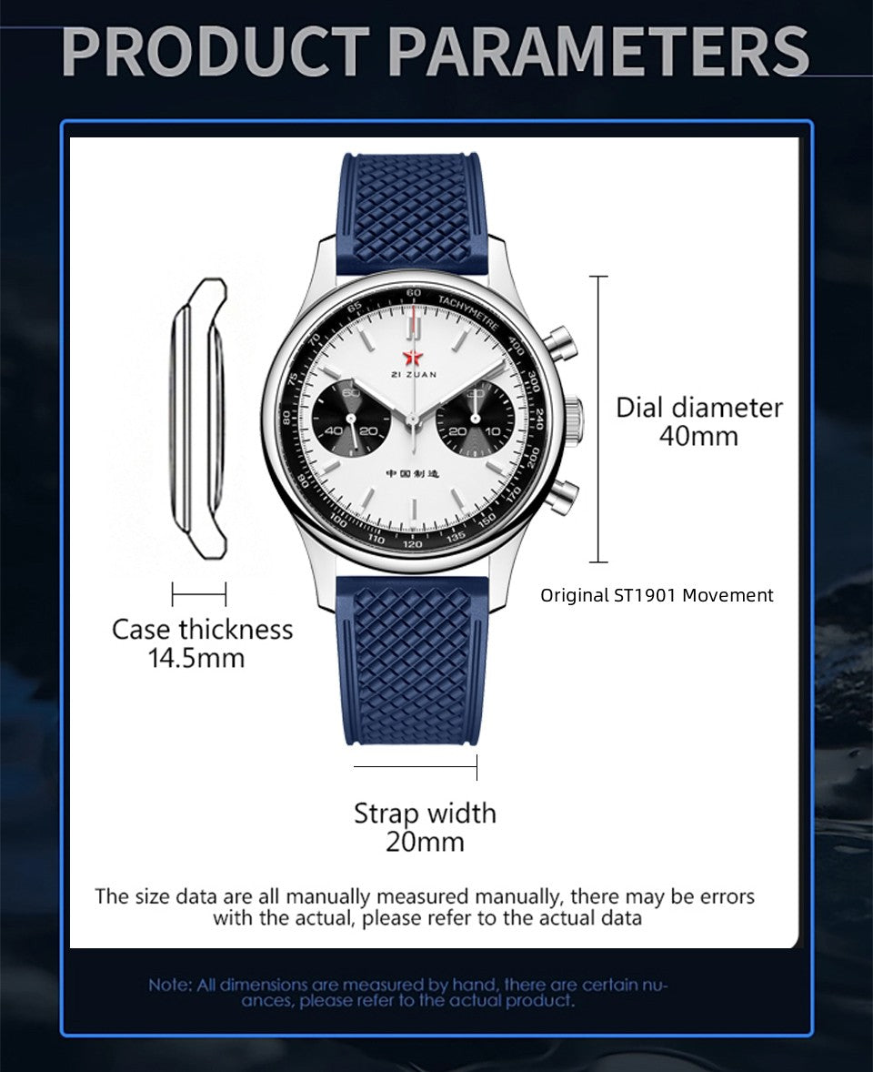 Seagull 1963 40mm Panda Chronograph Men Blue FKM Silicone Strap Sapphire Luminous Mechanical Wrist Watches（副本）