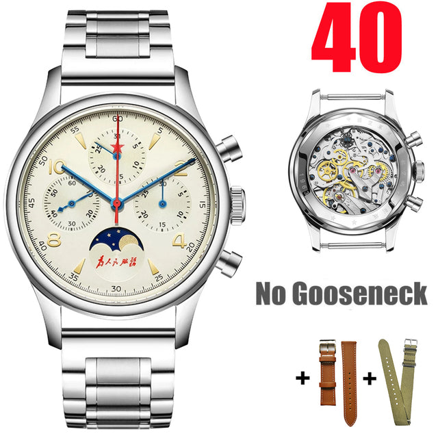 SEAKOSS Seagull 1963 40mm Moon Phase Chronograph Sapphire Glass Men Pilot Seagull ST1908 Movement Mechanical Watches