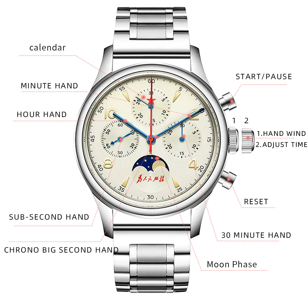 SEAKOSS Seagull 1963 40mm Moon Phase Chronograph Sapphire Glass Men Pilot Seagull ST1908 Movement Mechanical Watches