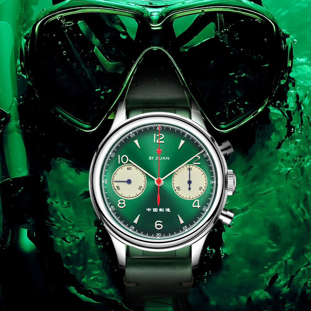 SEAKOSS Seagull 1963 Chronograph Watch Mens 38mm Green Seagull ST901 Hand Wind Movement Sapphire Mechanical Wristwatches