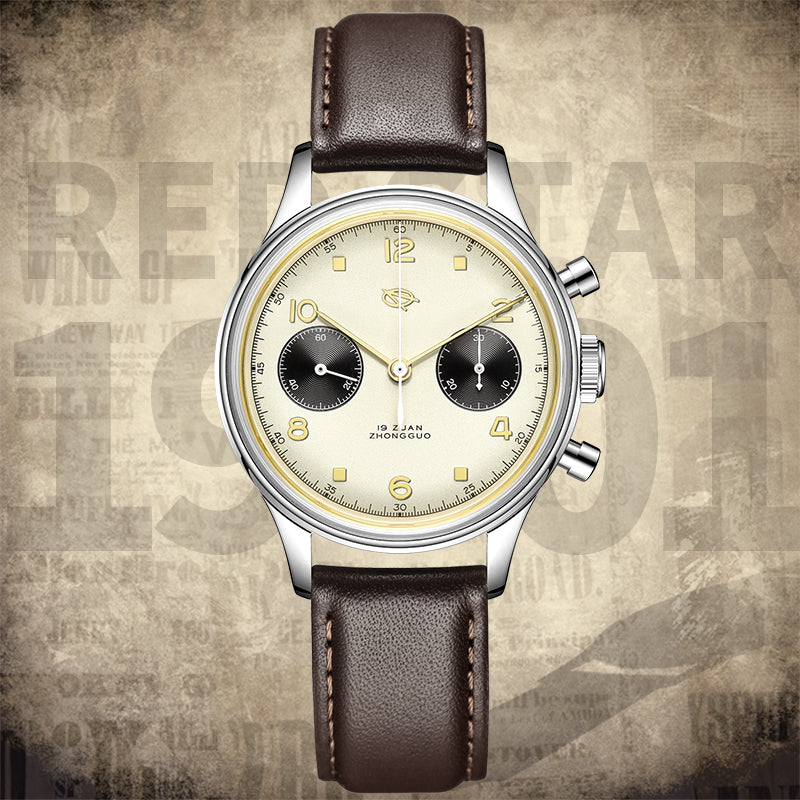 SEAKOSS 38mm Men 1963 Chronograph Watches Seagull ST1901 Movement Sapphire Mechanical Wristwatches Yellow Color