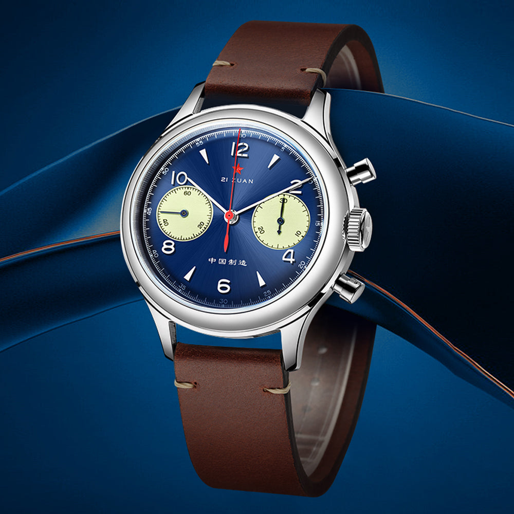 SEAKOSS 38mm Men 1963 Chronograph Watches Seagull ST1901 Movement Sapphire  Mechanical Wristwatches Deep BlueColor